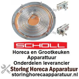 234418242 - Element onderbouw 1800W 230V VC 2 ø 196mm maximaal thermostaat 250°C thermostaat 117°C M5 SCHOLL