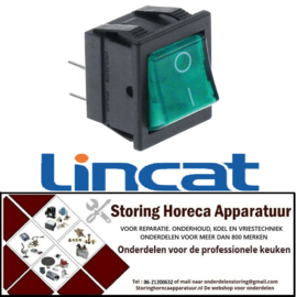 133301252 - Wipschakelaar inbouwmaat 26,5x22mm groen 2NO 250V 16A verlicht 0-I aansluiting vlaksteker 6,3mm LINCAT
