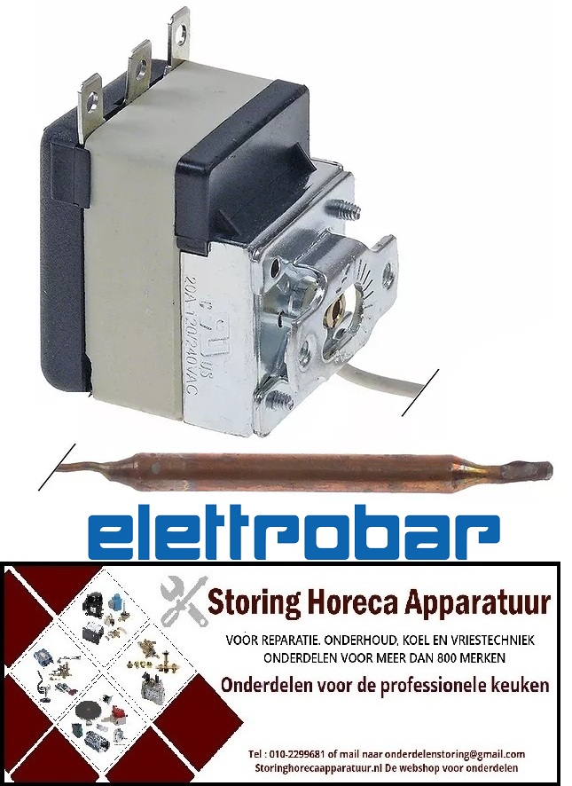 294390686 - Thermostaat t.max. 83°C 1-polig 1CO 20A voeler ø 6mm voeler L 90mm capillaire 620mm  ELETTROBAR