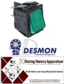 395301003 - Wipschakelaar inbouwmaat 30x22mm groen 2NO 250V 16A verlicht 0-I DESMON
