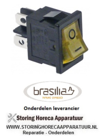 182301068 - Wipschakelaar inbouwmaat 19x13mm geel 2NO 250V 13A verlicht 0-I aansluiting vlaksteker 4,8mm BRASILIA