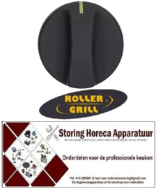 112113073 - Knop nulstreep ø 51mm as ø 6x4,6mm afvlakking links passend voor ROLLER GRILL zwart