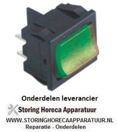 55040346550 - Wipschakelaar inbouwmaat 19x22mm groen 2NO 250V 10A verlicht 0-I aansluiting vlaksteker 4,8mm