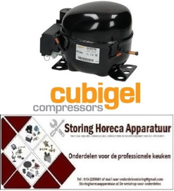 109605376 - Compressor koelmiddel R134a type 220-240V 50Hz HBP 9,2kg 1/4HP cilinderinhoud 8,1cm³ CSIR H 175mm  CUBIGEL