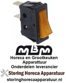 323345386 - Wipschakelaar inbouwmaat 30x11mm geel 1NO 250V 16A tijd/hoofdschakelaar aansluiting vlaksteker 6,3mm MBM