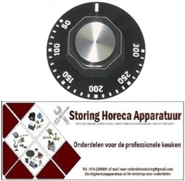 811110123 - Knop thermostaat t.max. 300°C ø 50mm as ø 6x4,6mm afvlakking boven zwart instelbereik 50-300°C
