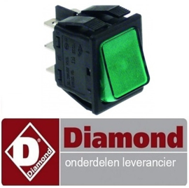 08991310085 - Wipschakelaar inbouwmaat 30x22mm groen2CO 24V 6A verlicht aansluiting vlaksteker 6,3mm DIAMOND MACRO42