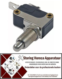 403345678 - Microschakelaar met drukstift pen bediend 250V 16A 1NO draad M10x0,75 aansluiting vlaksteker 6,3mm