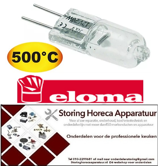 503359599 - Halogeenlamp 12 Volt - 20 Watt temp. bestendigheid 500°C voor Convectiestoomoven ELOMA