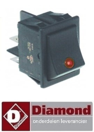 25607IU004 - Wipschakelaar inbouwmaat 30x22mm rood 250V 16A verlicht DIAMOND