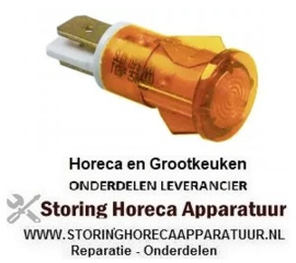 383359143 - Signaallamp ø 13mm geel 230V aansluiting vlaksteker 6,3mm