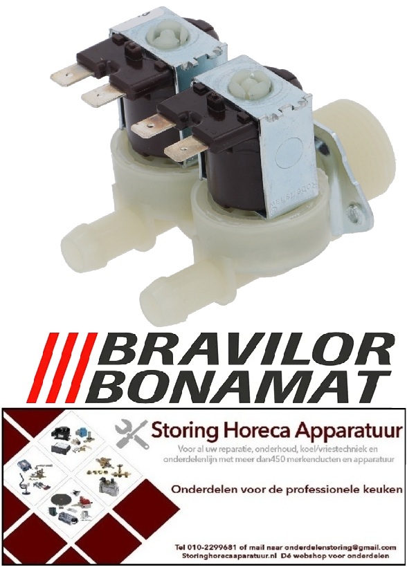 7943.72021 - Magneetventiel dubbel recht 230VAC ingang 3/4" uitgang 11,5mm BRAVILOR-BONAMAT