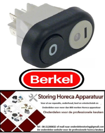 302348272 - Drukschakelaar inbouwmaat 30x22mm rond zwart 2CO 250V 16A verlicht 0-1 BERKEL