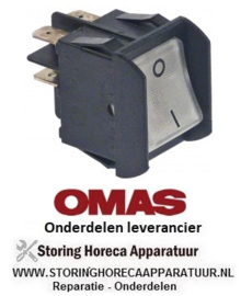 960348115 - Wipschakelaar inbouwmaat 28x22mm wit 2NO 250V 16A verlicht 0-1 aansluiting vlaksteker 6,3mm OMAS