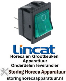 133301252 - Wipschakelaar inbouwmaat 26,5x22mm groen 2NO 250V 16A verlicht 0-I aansluiting vlaksteker 6,3mm LINCAT