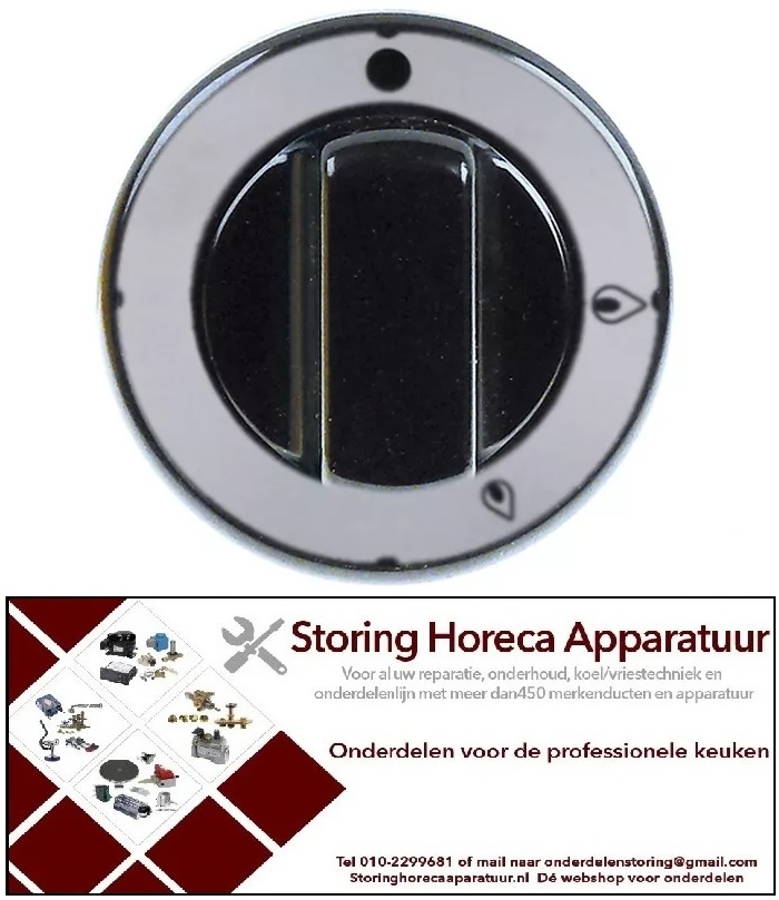 196112253 - Knop Gaskraan PEL20 ø 70mm as ø 8x6,5mm afvlakking universeel zwart Diamond