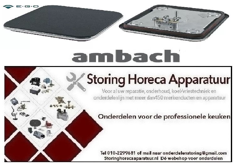 VE153490065 - Kookplaat maat 220x220mm 2000W 230V met oversteekrand aansluiting 4 schroefklemmen AMBACH