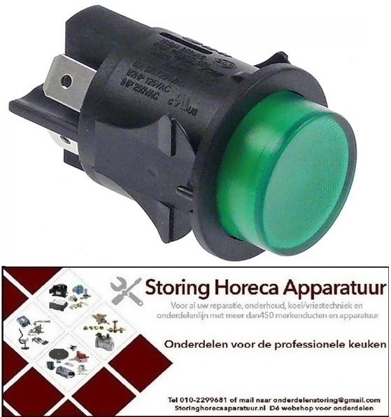 163345161 -Drukschakelaar inbouw ø 25mm groen 2NO 250V 16A verlicht