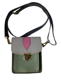 Heuptasje van restleer incl. afneembare crossbody schouderband lichtblauw, mint, roze , geel en crème