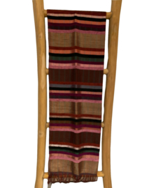Sjaal katoen en zijde multicolor rozetinten en beige met turquoise accent