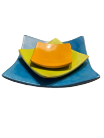 Set van 3 bordjes blauw-geel-oranje