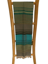 Sjaal katoen en zijde groentinten, beige en turquoise