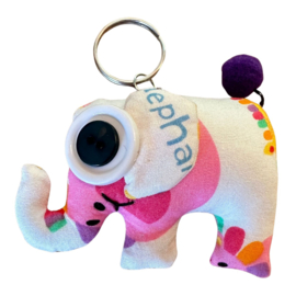 Sleutelhanger olifant wit-roze katoen