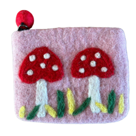 Portemonnee/etui 2 paddenstoelen roze