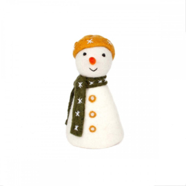 Eiwarmer/decoratie Sjaal met Verhaal sneeuwpop oker