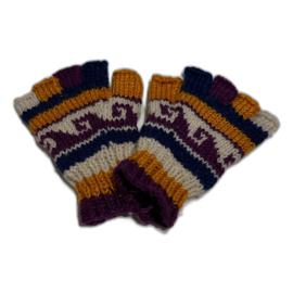 Handschoenen vingertop vrij oker-donkerblauw-paars