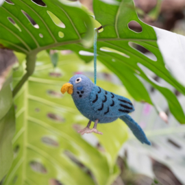 Hanger Sjaal met Verhaal vogel grasparkiet blauw