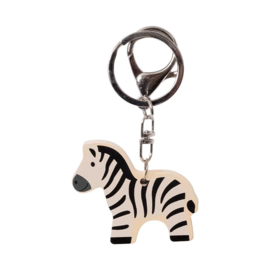 Houten sleutelhanger wilde dieren - zebra