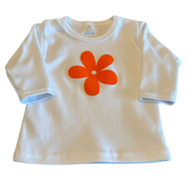 Baby T-shirt met velours opdruk bloem donker oranje maat 62