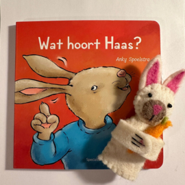 Boekje Wat hoort haas? met vingerpopje haas