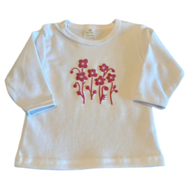 Baby T-shirt met velours opdruk bloemen cyclaam maat 62