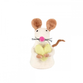 Eiwarmer/decoratie muis met hartje geel