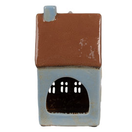 Houder waxinelicht Clayre & Eef ijsblauw huis L