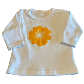 Baby T-shirt met velours opdruk bloem oranje maat 62