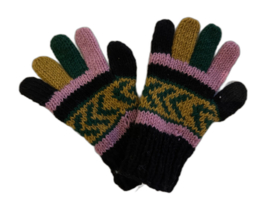 Handschoenen zwart-roze-donkergroen