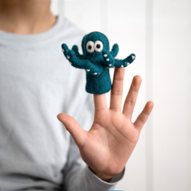 Vingerpopje vilt 3D octopus zeegroen