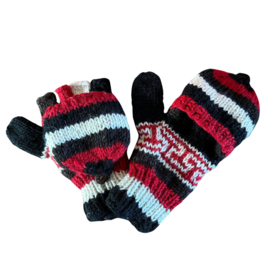 Handschoenen met top zwart-grijs-koraal-wit