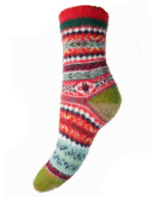 Sokken maat 36-40 Woolmix muticolor groen-rood