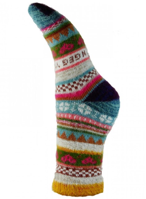 Sokken maat 36-40 Woolmix muticolor blauw-geel
