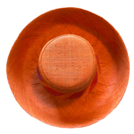 Zonnehoed met brede rand effen oranje-rood