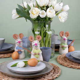 Eiwarmer/decoratie muis met hartje lichtblauw