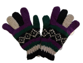 Handschoenen donkergroen-beige-aubergine