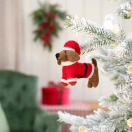 Kersthanger Sjaal met Verhaal teckel met kerstmuts