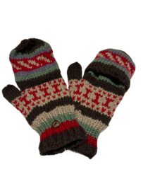 Handschoenen met top bruin-grijs-rood-groen