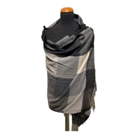 Omslagdoek cashmere zwart-wit-grijs