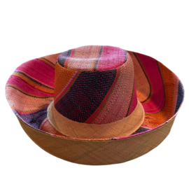 Zonnehoed met brede rand paars-oranje-cyclaam